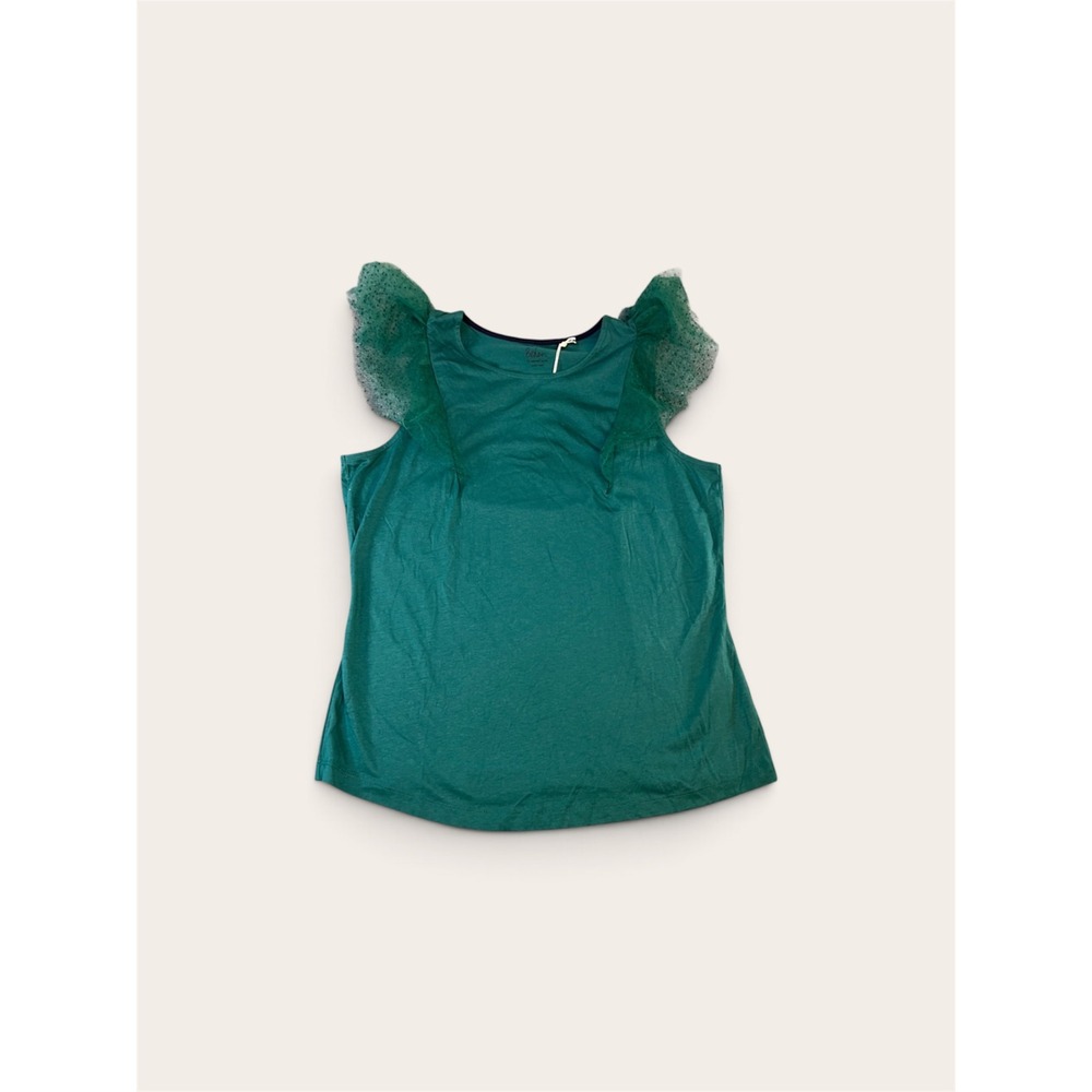 Boden Green Cotton Modal Tulle Ruffle Swiss Dot Tank Top US 12 NEW